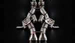 Temerario valved exhaust from above showing valve brackets, heat jackets and twin oval outlets
