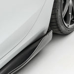 close front side view of TRE Vorsteiner Style Carbon Fibre VOLTA Aero Side Skirt For Tesla Model 3 2018+ fitted inside a car