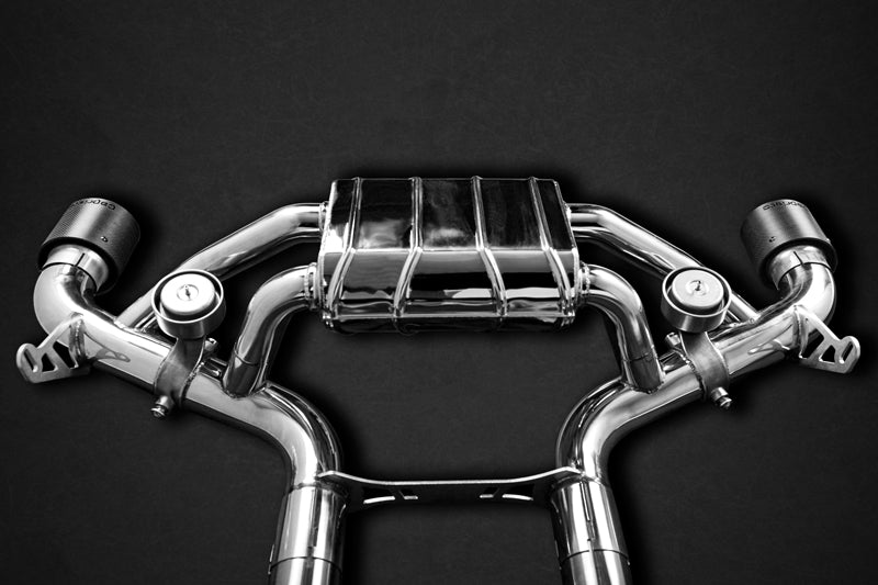 Capristo Supra A90 OPF-back valved exhaust rear view with carbon tips