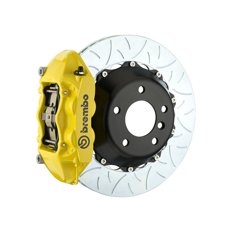 WRX STI Brembo GT 4-piston rear kit, yellow caliper, 345mm type 3 slotted 2-piece disc