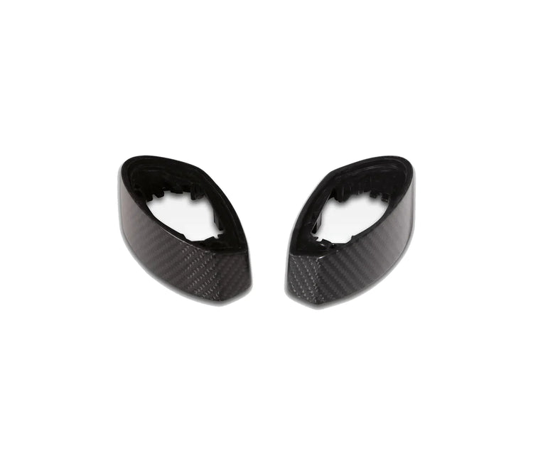 A top view of TECHART Side Mirror Base (L/R) Carbon "matte" Standard Design for Porsche 991.1 / 981 with a white background