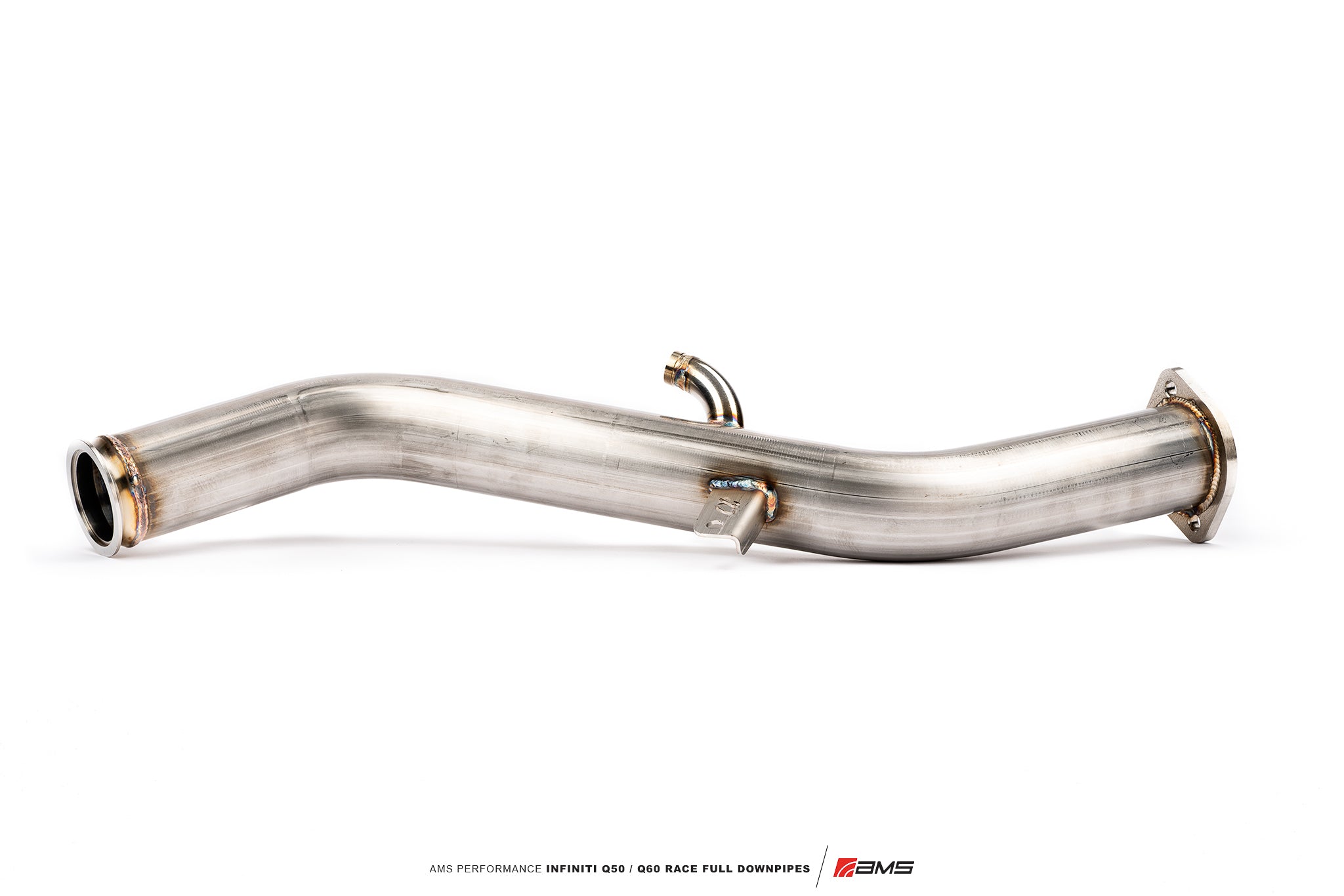 Side profile of one AMS VR30 race full downpipe showing the mandrel bends and O2 sensor tube
