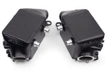 Pair of VRSF S63 air-to-water intercoolers for M5/M6 showing the inlet necks and ports