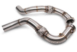 VRSF N63 race downpipes with slip-fit outlets for 04/2011-on builds, brushed stainless