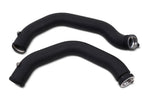 Pair of black powder-coated VRSF S55 hot side charge pipes with billet flanges