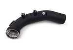 VRSF N54 charge pipe with OEM twin diverter valve ports in black wrinkle finish