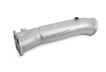 Side view of the VRSF E-chassis N55 downpipe with cast merge collector and O2 bung