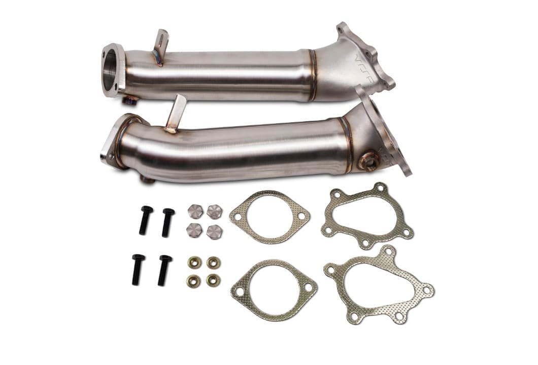 VRSF R35 GT-R downpipe kit with both pipes, stainless gaskets and grade 12 hardware