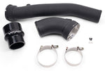VRSF X3/X4 N55 charge pipe kit laid out: main pipe, throttle body elbow, coupler and clamps