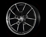 A front view of Volk Racing G025 Wheel 18x7.5 5x100 48mm Shining Black Metal with black background