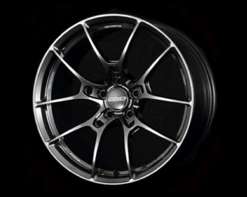 A front view of Volk Racing G025 Wheel 18x8 5x114.3 45mm Shining Black Metal with black background