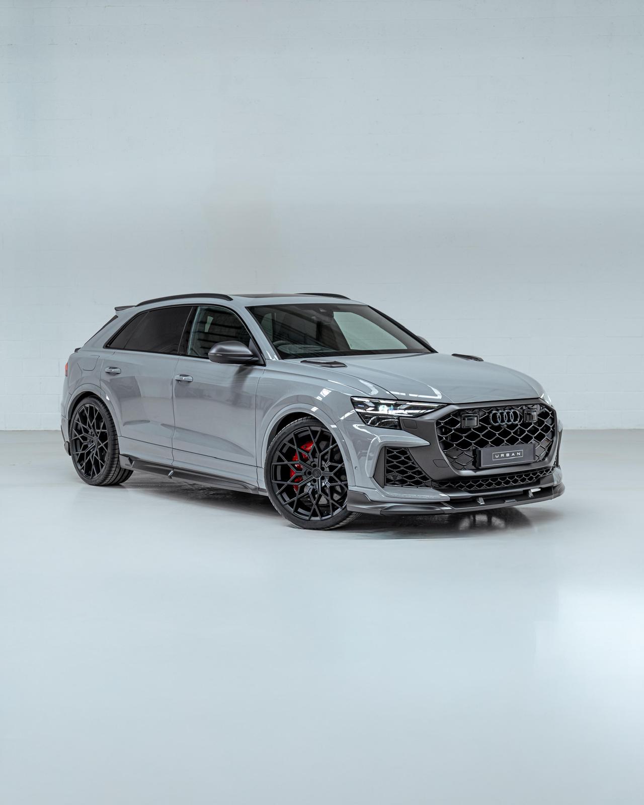 Side view of a grey Audi RS Q8 facelift fitted with the Urban carbon aero kit