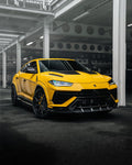 Yellow Lamborghini Urus Performante with the Urban Widetrack program, front three-quarter view