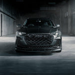 Front view of an Audi RS Q8 facelift fitted with the Urban carbon front splitter and wings
