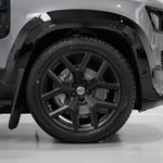 Close-up of an Urban Widetrack front fender arch on a Land Rover Defender