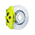 Mk6 GTI Brembo GT 4-piston front kit, fluorescent yellow caliper, 345mm drilled 1-piece disc