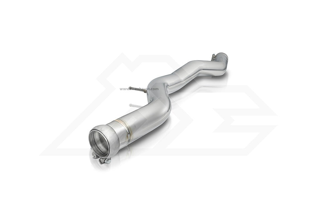 A top view of Fi EXHAUST Valvetronic Cat-Back System for BMW G29 Z4 30i 2019+ downpipe with white background