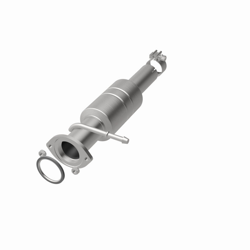 MagnaFlow 5592207 carb direct-fit catalytic converter, opposite front three-quarter view of the turntable spin