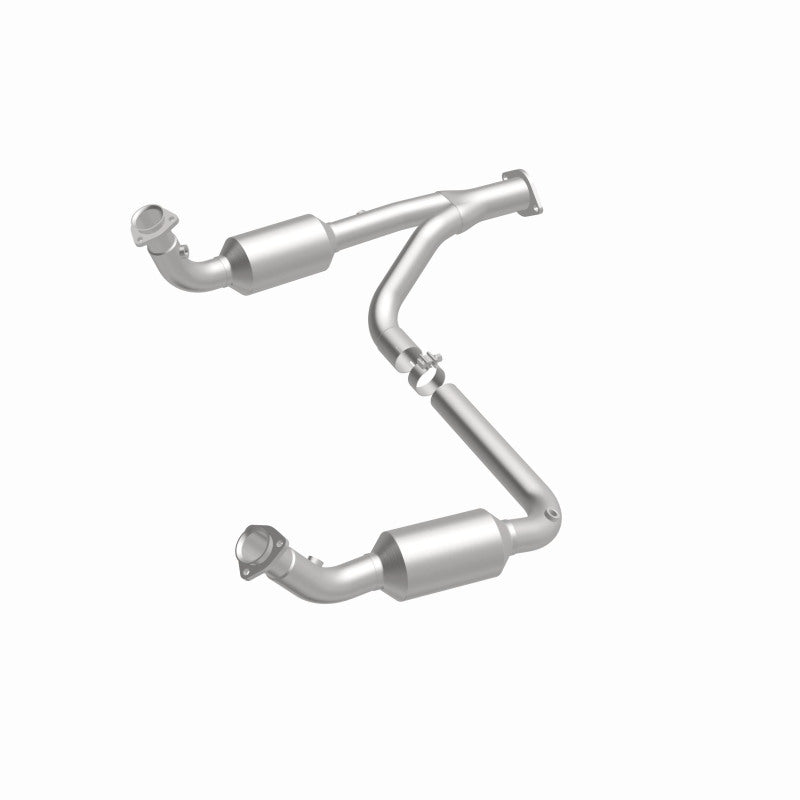 MagnaFlow 4451420 carb direct-fit catalytic converter, front three-quarter view of the turntable spin