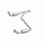 MagnaFlow 4451420 carb direct-fit catalytic converter, front three-quarter view of the turntable spin