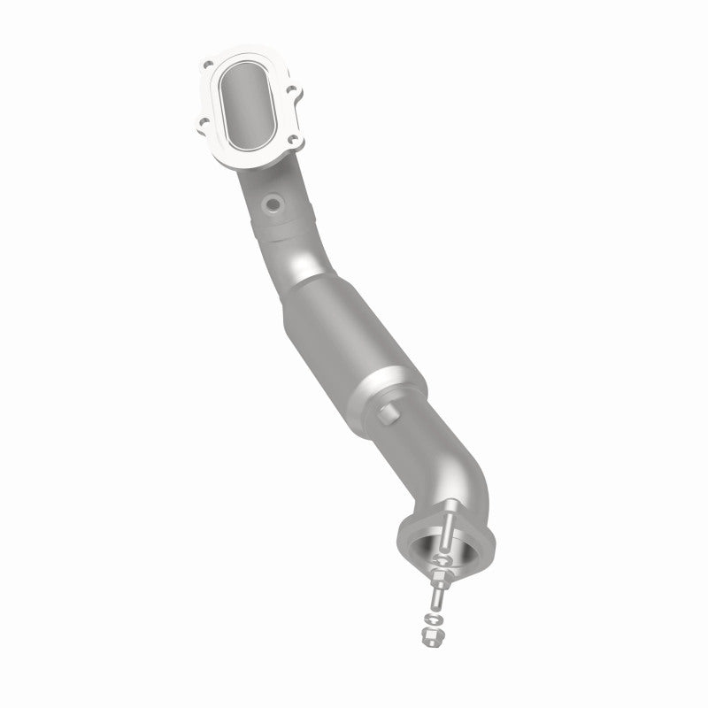 MagnaFlow 5561847 carb direct-fit catalytic converter, rear three-quarter view of the turntable spin
