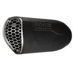Remus KTM 890 Duke NXT Slip-On Exhaust Black Euro 5, black rounded silencer with honeycomb mesh end cap, angled view