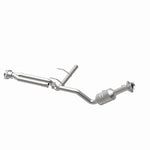 MagnaFlow 5551156 carb direct-fit catalytic converter, opposite rear three-quarter view of the turntable spin