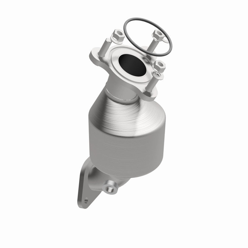 MagnaFlow 551300 carb direct-fit catalytic converter, opposite front three-quarter view of the turntable spin