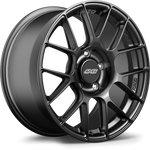 Matte black alloy wheel with multi-spoke design and center cap, isolated on white background - APEX Wheels wheel for 18x9 ET46 5x130 - Satin Black