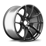 Dark gunmetal finished alloy wheel with complex multi-spoke design and polished barrel on white background - APEX Wheels wheel for 20x11 ET23 5x114.3 - Satin Black