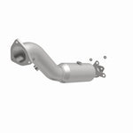 MagnaFlow 5561477 carb direct-fit catalytic converter, opposite front three-quarter view of the turntable spin