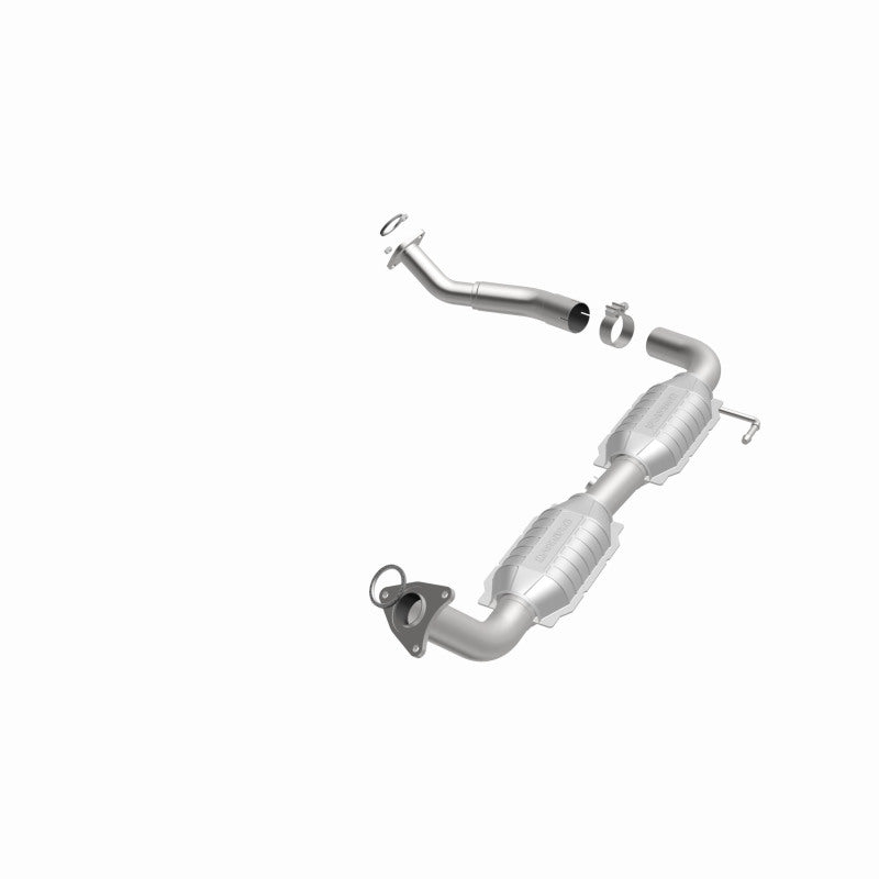 MagnaFlow 5582625 carb direct-fit catalytic converter, opposite front three-quarter view of the turntable spin