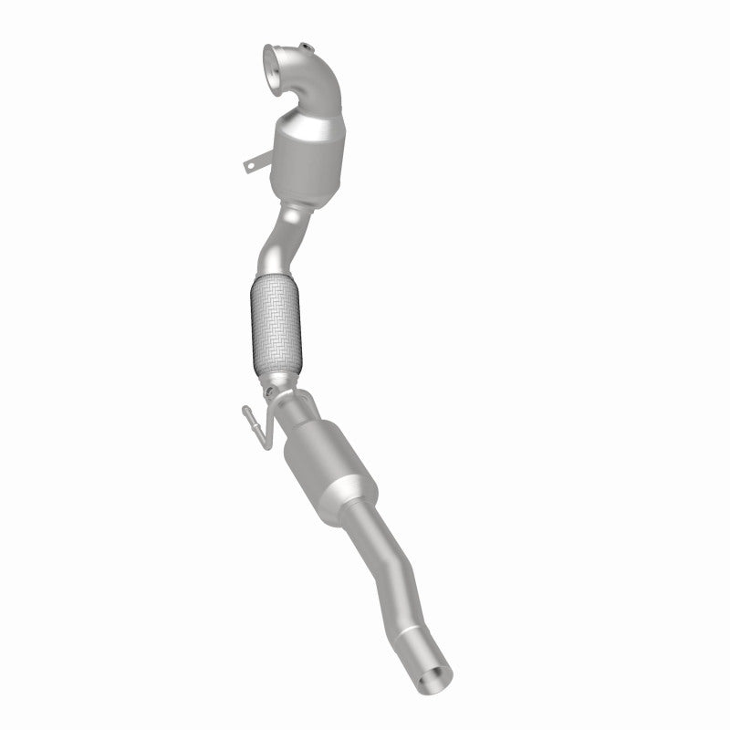 MagnaFlow 280134 oem grade direct-fit catalytic converter, rear three-quarter view of the turntable spin