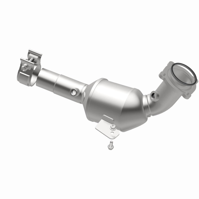 MagnaFlow 280169 oem grade direct-fit catalytic converter, opposite front three-quarter view of the turntable spin