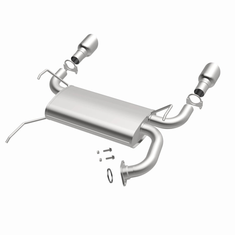 BRExhaust 108-0046 muffler, opposite front three-quarter view of the turntable spin