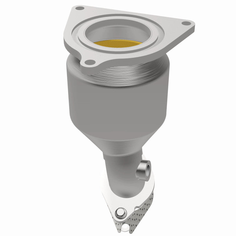 MagnaFlow 5582686 carb direct-fit catalytic converter, opposite rear three-quarter view of the turntable spin