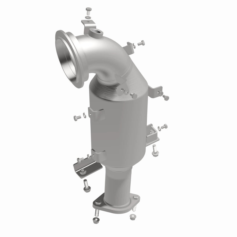 MagnaFlow 280790 oem grade direct-fit catalytic converter, front three-quarter view of the turntable spin