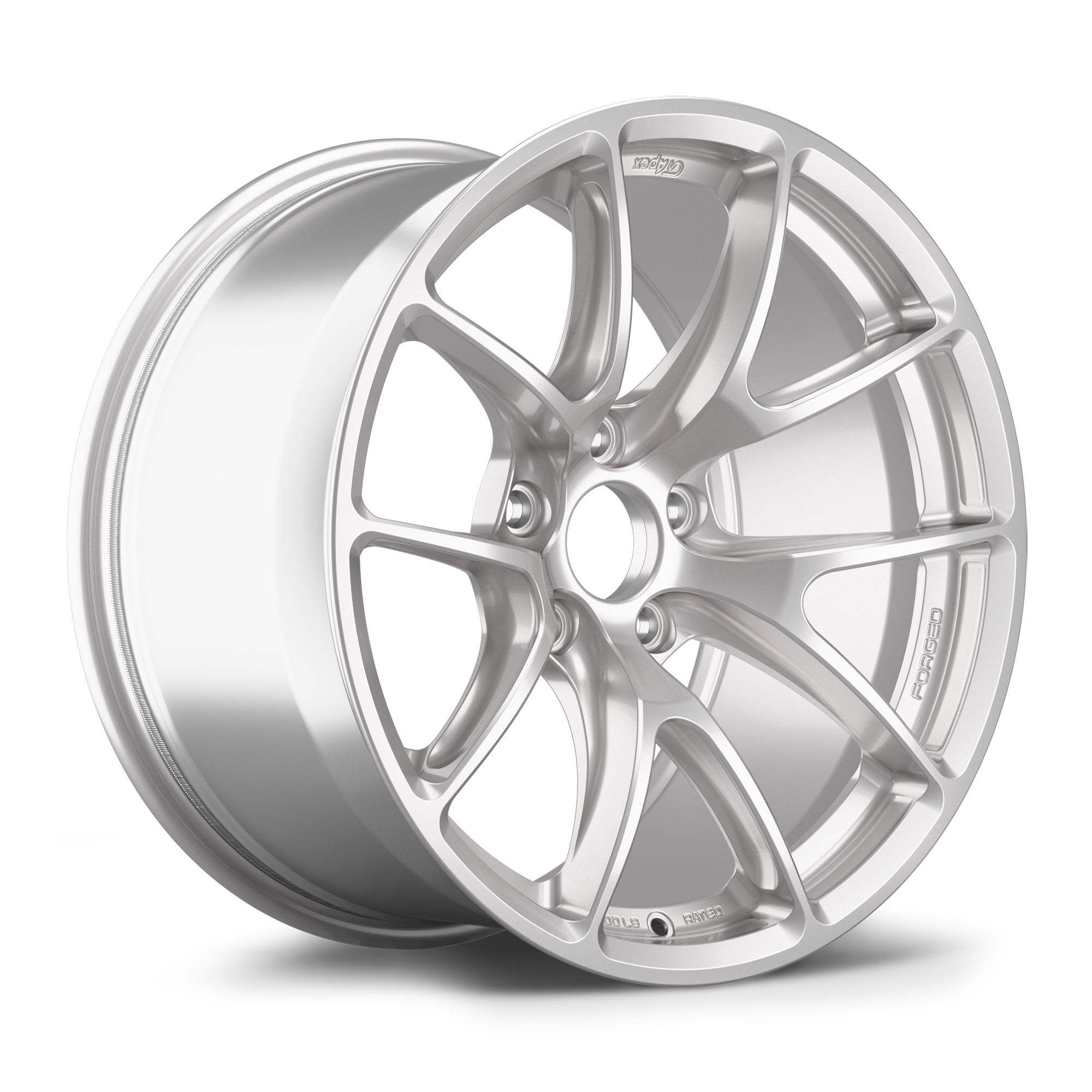 Silver aluminum alloy wheel with ten-spoke design and polished finish on white background - APEX Wheels wheel for 18x10.5 ET44 5x130 - Race Silver