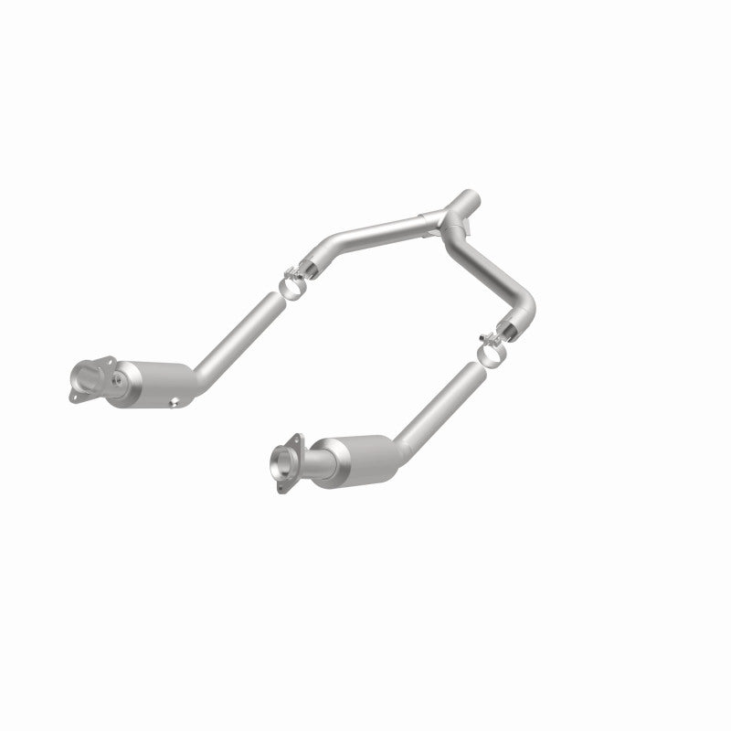MagnaFlow 5461533 carb direct-fit catalytic converter, opposite front three-quarter view of the turntable spin