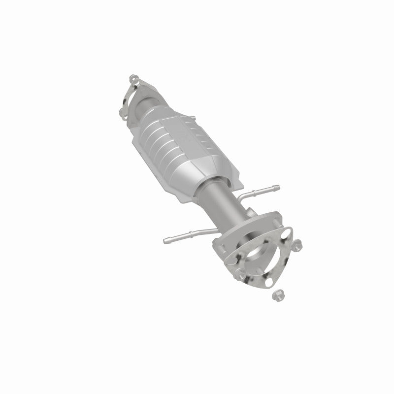 MagnaFlow 4451497 carb direct-fit catalytic converter, rear three-quarter view of the turntable spin