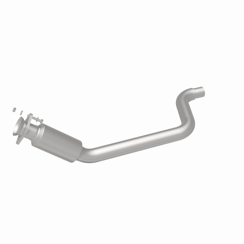 MagnaFlow 5561300 carb direct-fit catalytic converter, rear three-quarter view of the turntable spin
