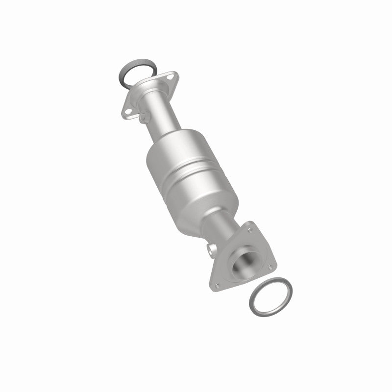 MagnaFlow 5582223 carb direct-fit catalytic converter, rear three-quarter view of the turntable spin