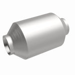 MagnaFlow 5551205 universal catalytic converter, front three-quarter view of the turntable spin