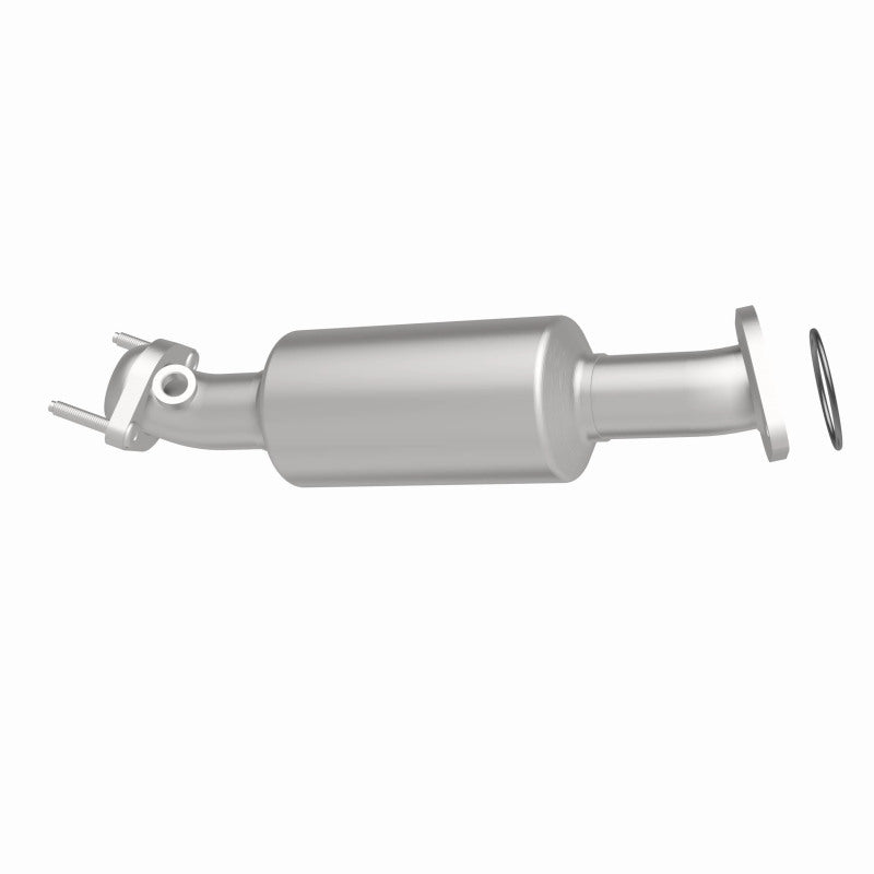 MagnaFlow 5411042 carb direct-fit catalytic converter, opposite rear three-quarter view of the turntable spin