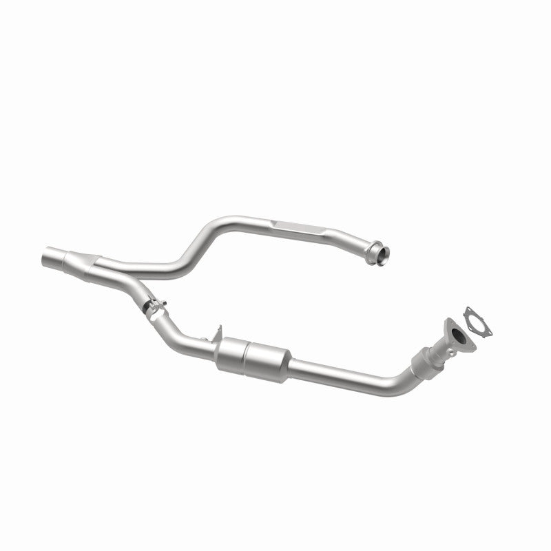 MagnaFlow 4481476 carb direct-fit catalytic converter, opposite rear three-quarter view of the turntable spin