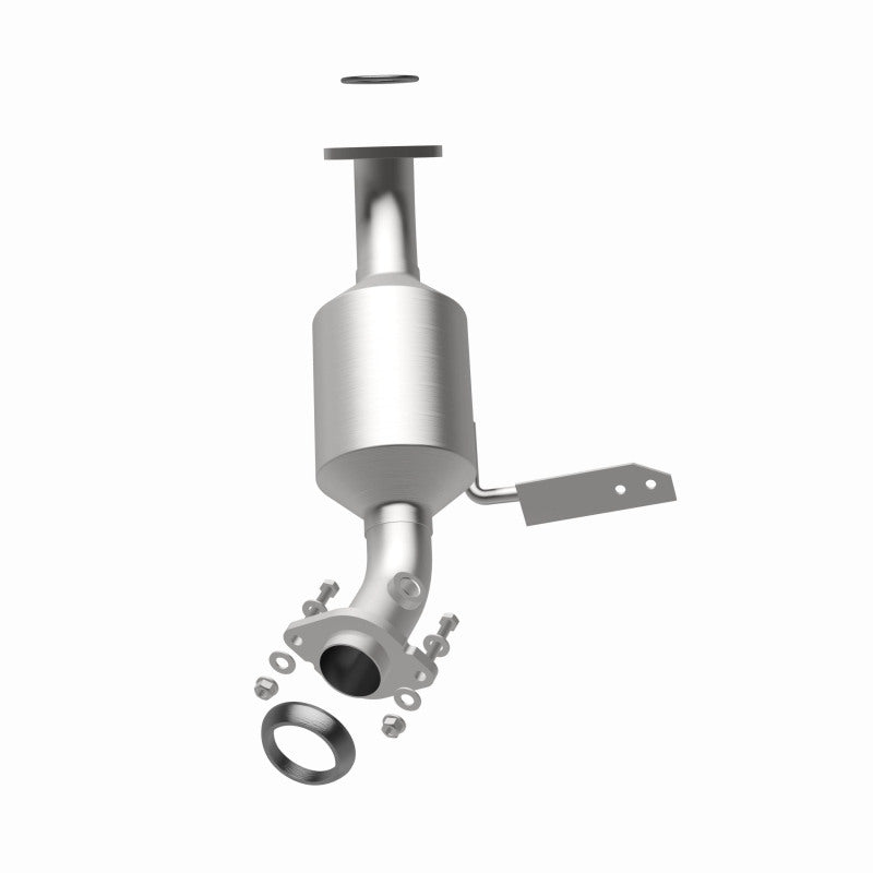 MagnaFlow 4481699 carb direct-fit catalytic converter, opposite rear three-quarter view of the turntable spin