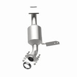MagnaFlow 4481699 carb direct-fit catalytic converter, opposite rear three-quarter view of the turntable spin