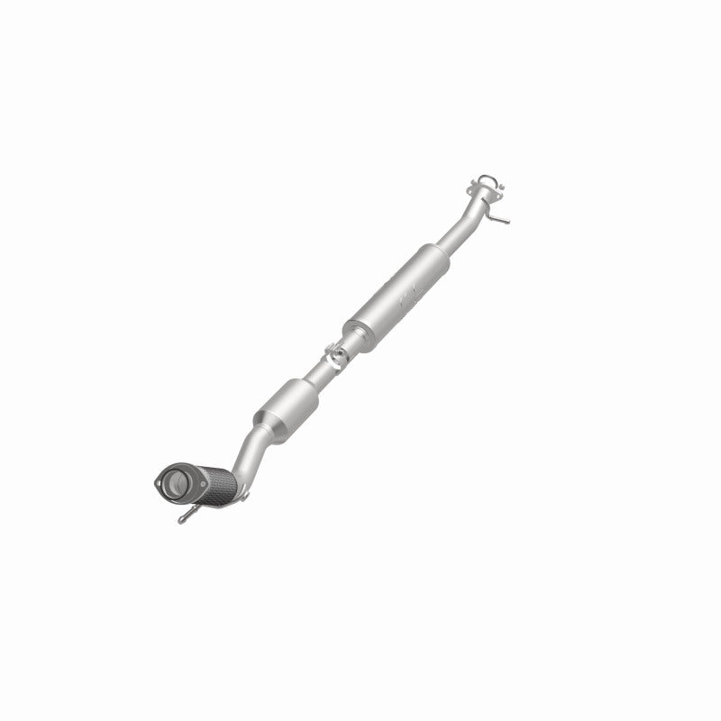 MagnaFlow 23-218 oem grade direct-fit catalytic converter, opposite front three-quarter view of the turntable spin