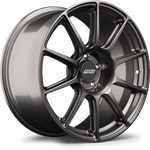 Gunmetal finished alloy wheel with ten-spoke design and center cap, shown at three-quarter angle - APEX Wheels wheel for 18x8.5 ET43 5x112 - Anthracite