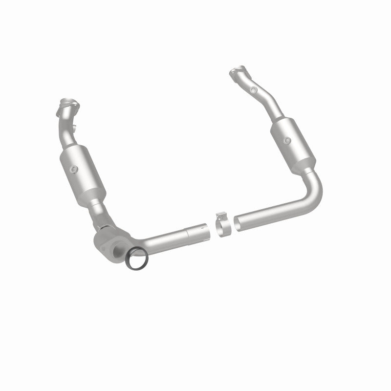 MagnaFlow 5551598 carb direct-fit catalytic converter, rear three-quarter view of the turntable spin